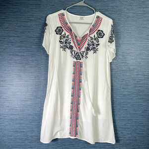 C/C Chic Connection Embroidered‎ Tunic Dress sz S. Cotton blend White and Navy